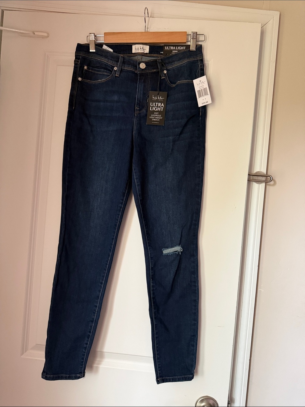Nicole Miller Dark Indigo Skinny Jeans with Knee Rip